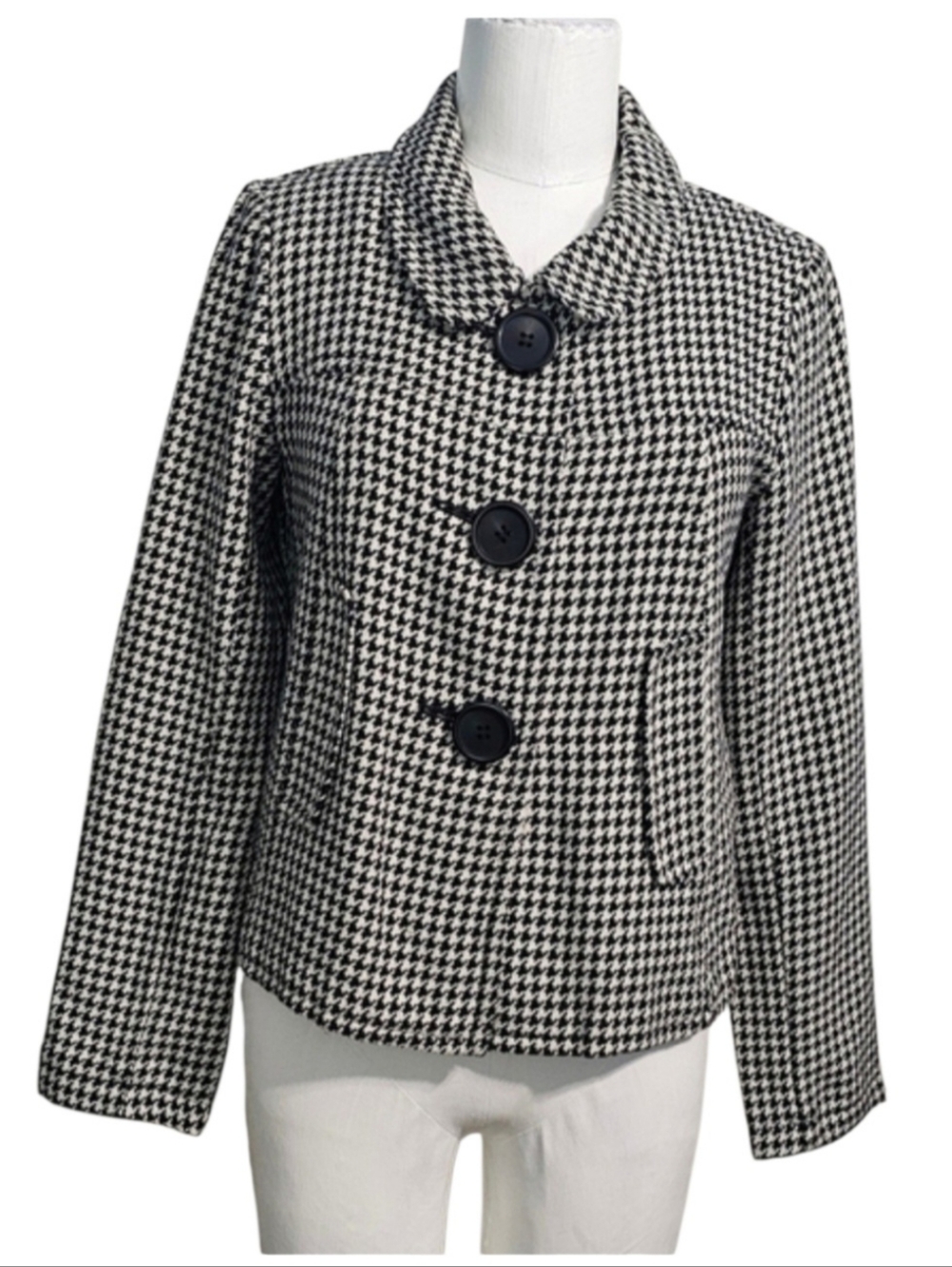 NYCC Rayon Blend Women's Black/White Houndstooth Dark Academia Jacket Blazer 6